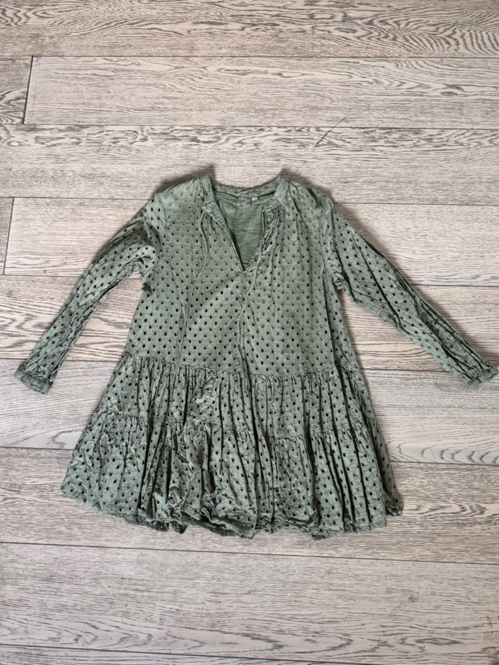 ASOS Design Sage Green Eyelet Tiered Mini Dress